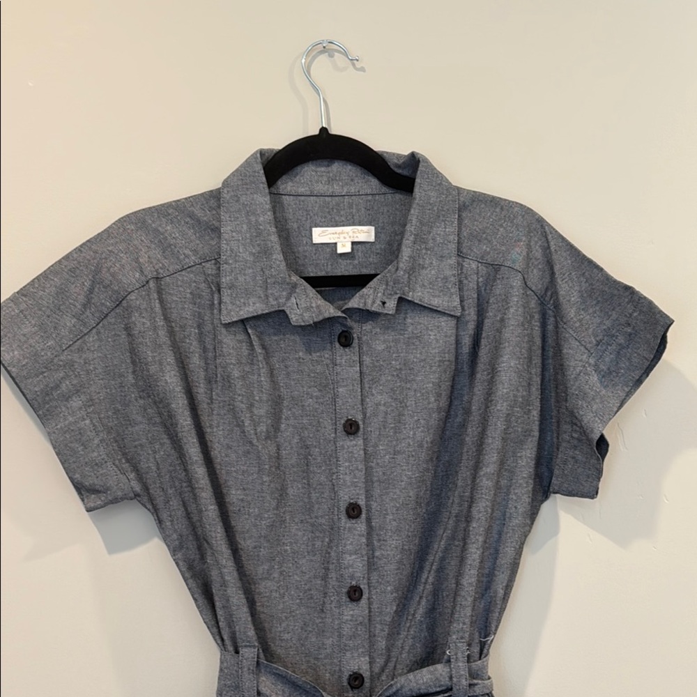 Everyday Ritual Denim/ Gray Button-Up Romper - Picture 2 of 6